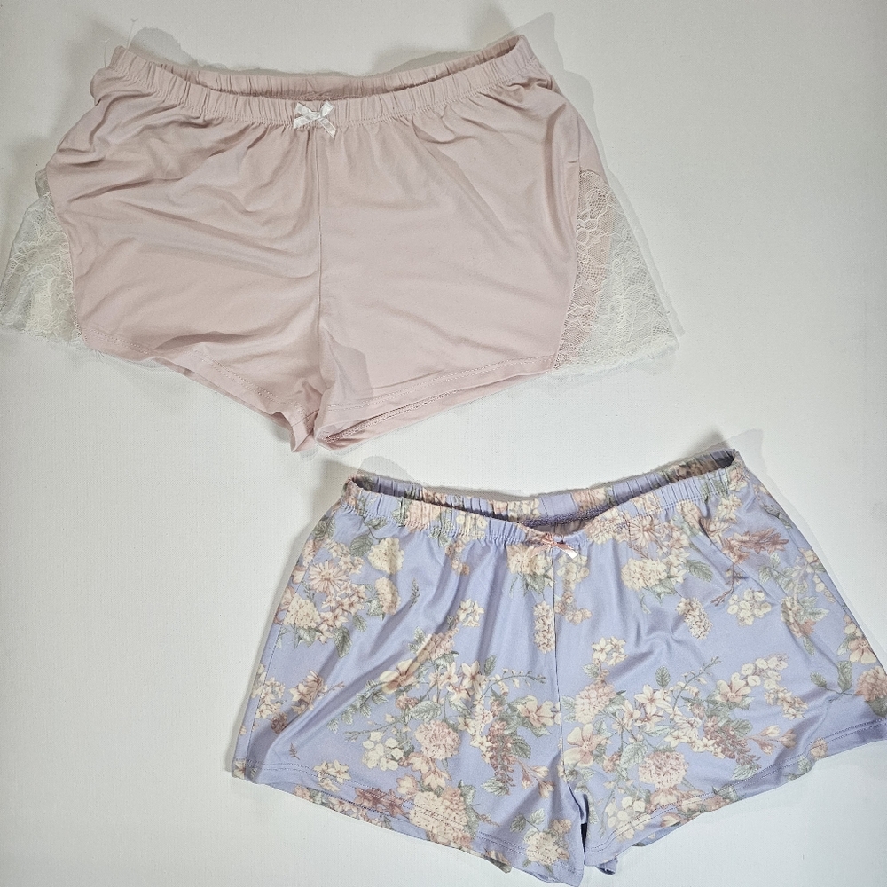 FLORA Shorts Womens Small 2 Pack Pastel Pink Floral Purple Feminine Sleepwear‎